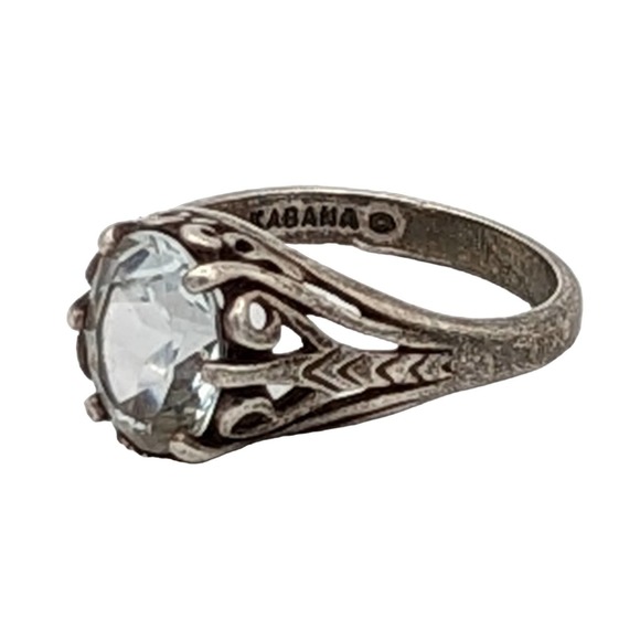 Vintage Estate Kabana Sterling Silver Ring Filigree w Large Oval White Topaz 925
